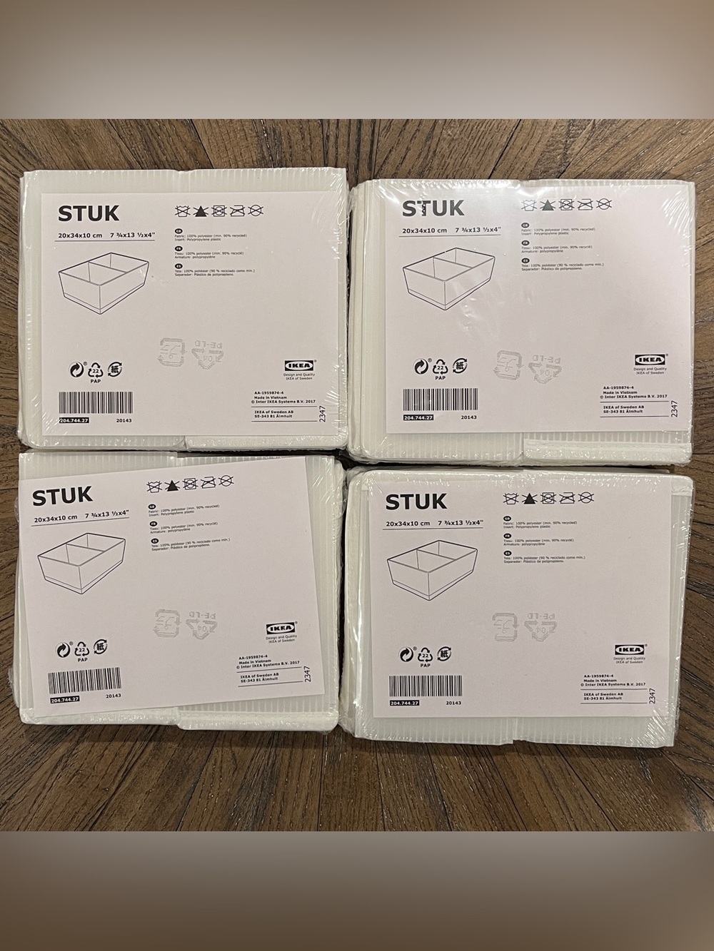 4 - IKEA STUK Storage Box Containers Compartments White  7 ¾x13 ½x4" 204.744.27